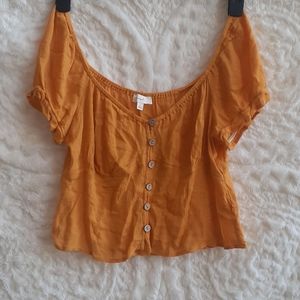 Bright yellow off the shoulder crop top shirt